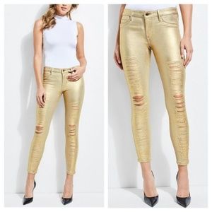 GUESS Gold Metallic Sexy Curve Distressed Jeans 25